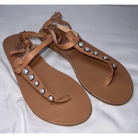 Ancient Greek Sandals Eu Size 39 US 8.5 Beige Studded Thong Ankle Strap Casual - Picture 2 of 11